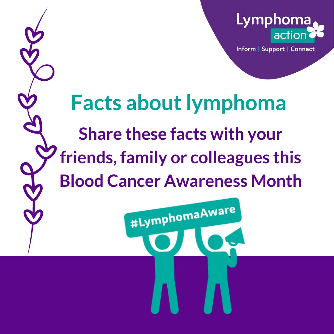LymphomaAction's tweet photo. Can you help spread the word this #BloodCancerAwarenessMonth? 💜  
Please share the facts around #lymphoma to help raise awareness &amp; get people talking about the UKs 5th most common cancer - we want everyone to be #LymphomaAware❗❗ https://t.co/b1fMETFbxd