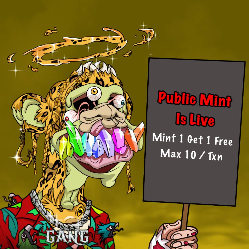 🧪Public Mint Is Live  🧪🙈

Mint 1 Get 1 Free ( Max 10/Txn)
Price: 0.003

Mint 2 = 1 Paid + 1 Free
Mint 10 = 5Paid + 5 Free

The more you mint, the more you save !!!

👉Mint Here: gangapeblingclub.com

OpenSea:opensea.io/collection/mut…

Contract:etherscan.io/address/0xbbaf…
