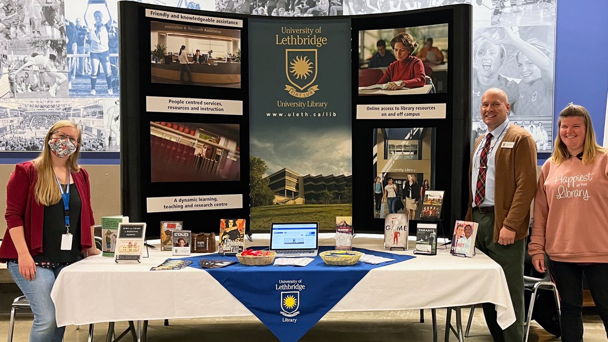 ulethlibrary's tweet photo. Oh look, people! So glad to be back and see you all at the Student Services Fair in the 1st Choice Savings Centre foyer until 2 p.m. today! ๐ฅณ
Visit us to learn about the activities, resources, and services provided by the #uLethbridgeLibrary. ๐๐ป๐โน๏ธ
#uLethbridge #uLeth https://t.co/5jmXBnf5WN