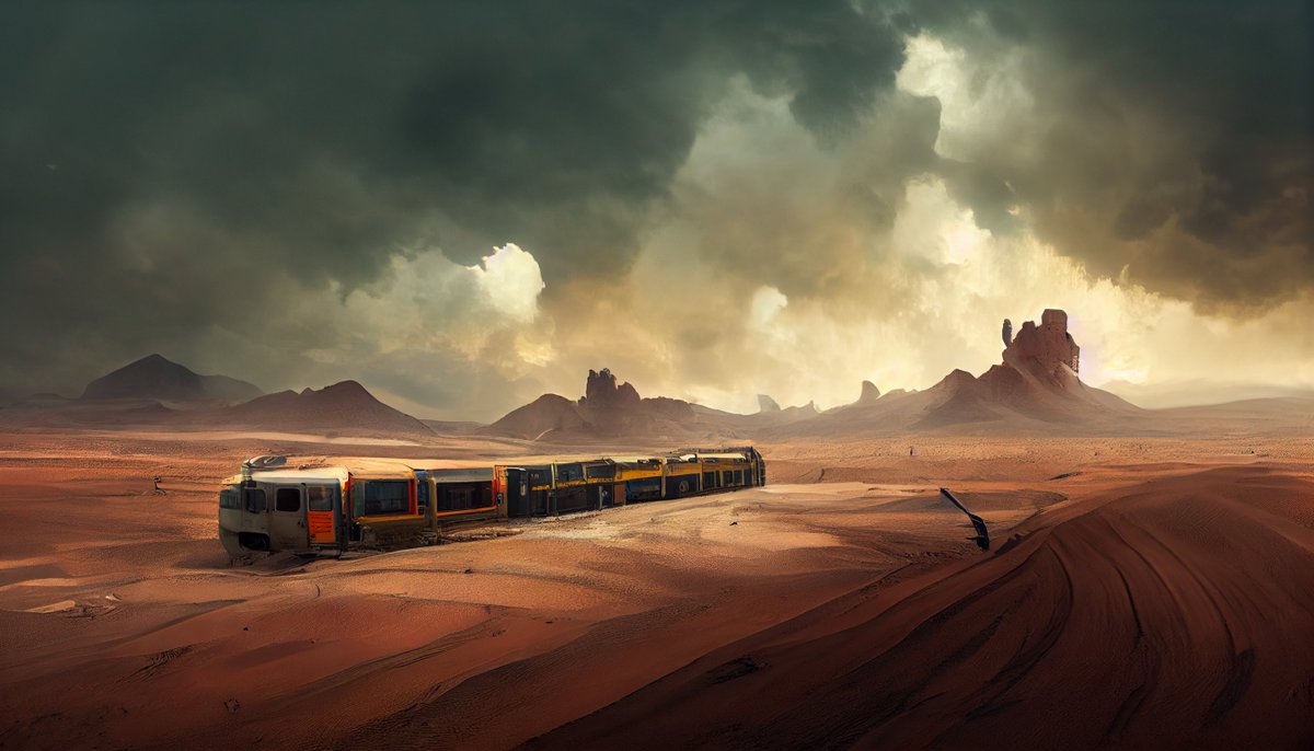 mirko_ross's tweet photo. 🚄 Traveling home with @DB_Bahn from @InnoTrans #Berlin.
Train is in schedule, but #Internet connection is as always a mess in 🇩🇪 highspeed trains.
Asked the #midjourney #ai to draw me a picture on this. And this is the #AIArtwork result 👇
#Innotrans22 #InnoTrans2022 https://t.co/zkew65jH7t