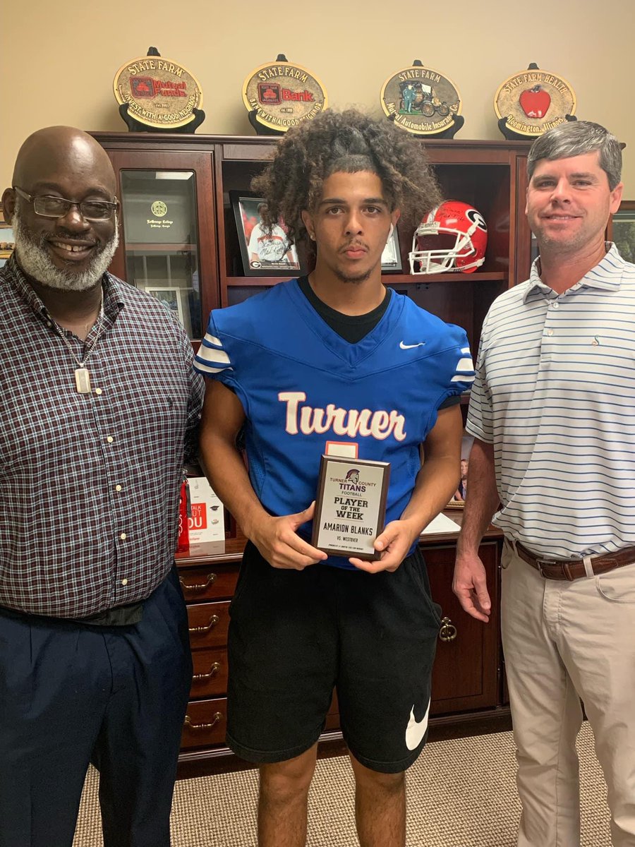 Turner County Titans Football (@turnercotitans) on Twitter photo Congratulations to <a href="/qbvision16/">Amarion Blanks</a> for being named the State Farm Player of the Week! He was 13-24 for 309 yards and two touchdowns in last week’s game against Westover! As always, thanks to JP Johnston and the staff at State Farm for sponsoring this weekly award. Congratulations to <a href="/qbvision16/">Amarion Blanks</a> for being named the State Farm Player of the Week! He was 13-24 for 309 yards and two touchdowns in last week’s game against Westover! As always, thanks to JP Johnston and the staff at State Farm for sponsoring this weekly award.
