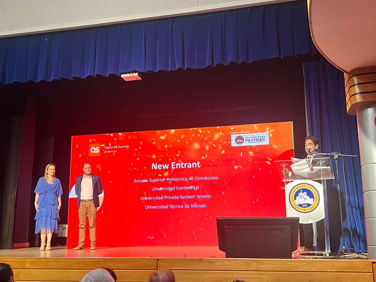 UTMManabi's tweet image. Recibimos el reconocimiento QS Latin America Rankings: New Entrants, en la Cumbre de Educación Superior de QS América realizado en la Universidad Vila Velha de Brasil. 

Nuestro rector, el Dr. Santiago Quiroz Fernández, nos representó y recibió el reconocimiento.  

#UTMUnidos