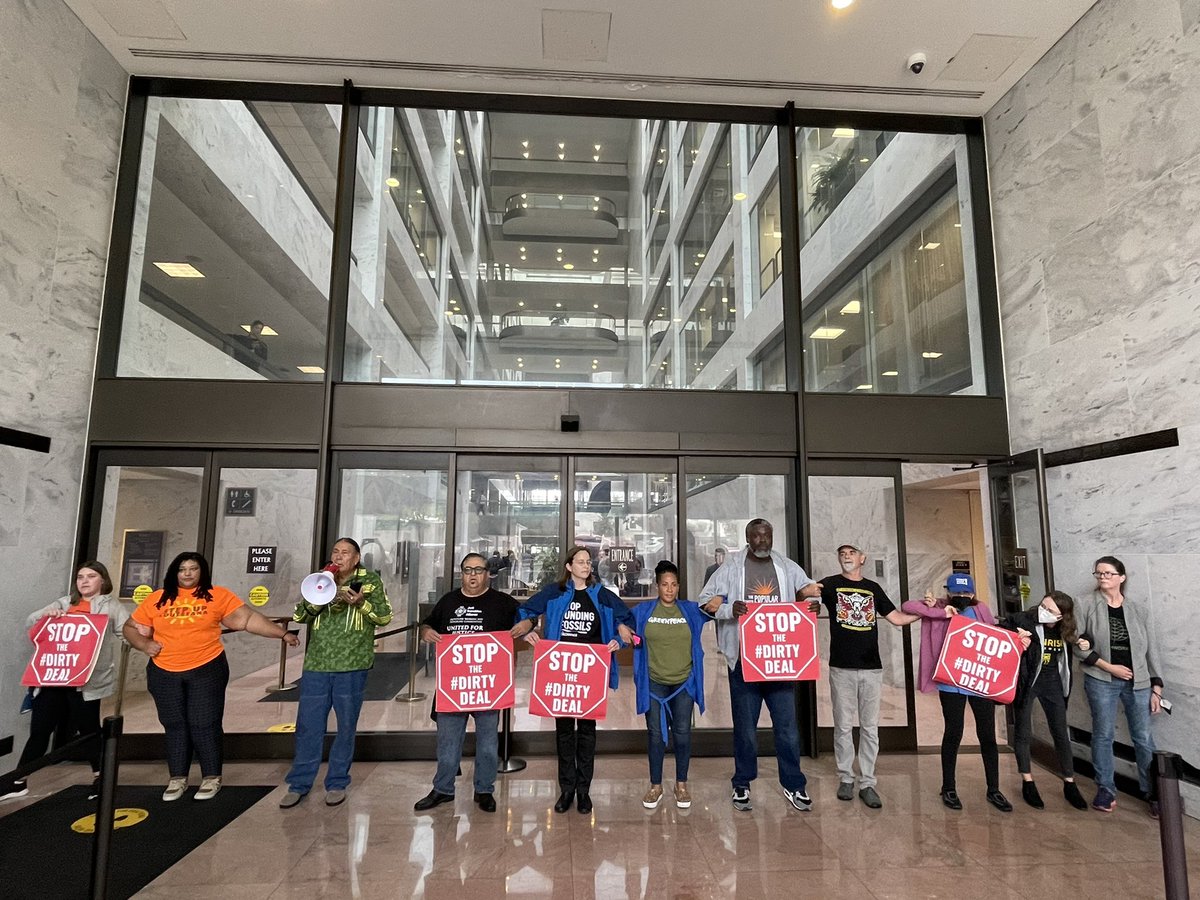 collinrees's tweet photo. NOW: Police are moving to arrest Executive Directors of 11 climate + environmental justice organizations taking action at the Senate to stop Sen. Manchin + @SenSchumer’s #DirtyDeal.

This bill is a disaster that would fast-track deadly fossil fuel projects + pipelines. #StopMVP https://t.co/PXp6wUZgYC