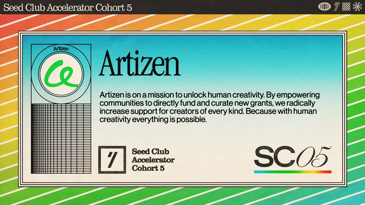 Artizen's tweet image. Big News! We're joining @seedclubhq, the leading network for DAO builders and operators. Jazzed to hang with alumni like @creatorcabins @pussyrrriot @Poolsuite @metalabel_xyz @TrippyLabs @BoysClubCrypto. 

Together, let's unlock human creativity.