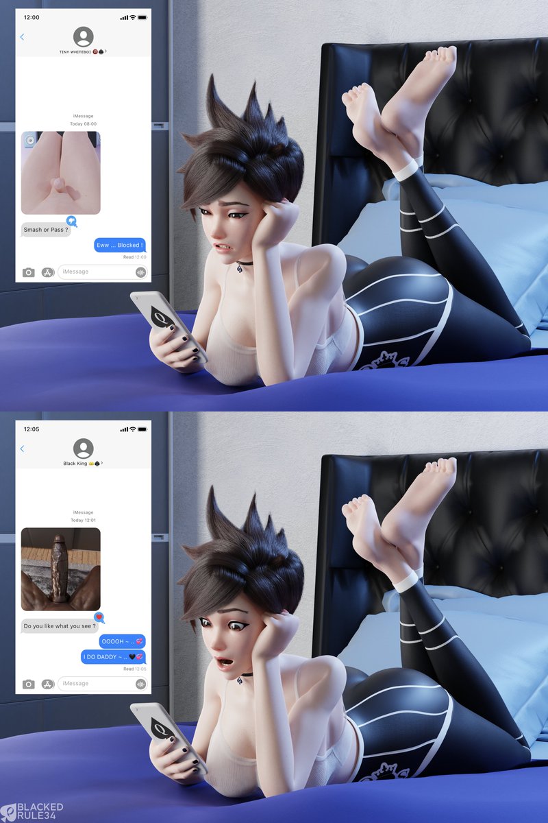 BlackedRule34's tweet photo. Tracer is very popular and receives lots of flirts by all kind of people...alas it seems she's not into shrimp dicks, but likes a bit more 'meat'♠️

Funny little meme, commissioned by @Tiny_Whiteboi https://t.co/VRMTr5iDeP