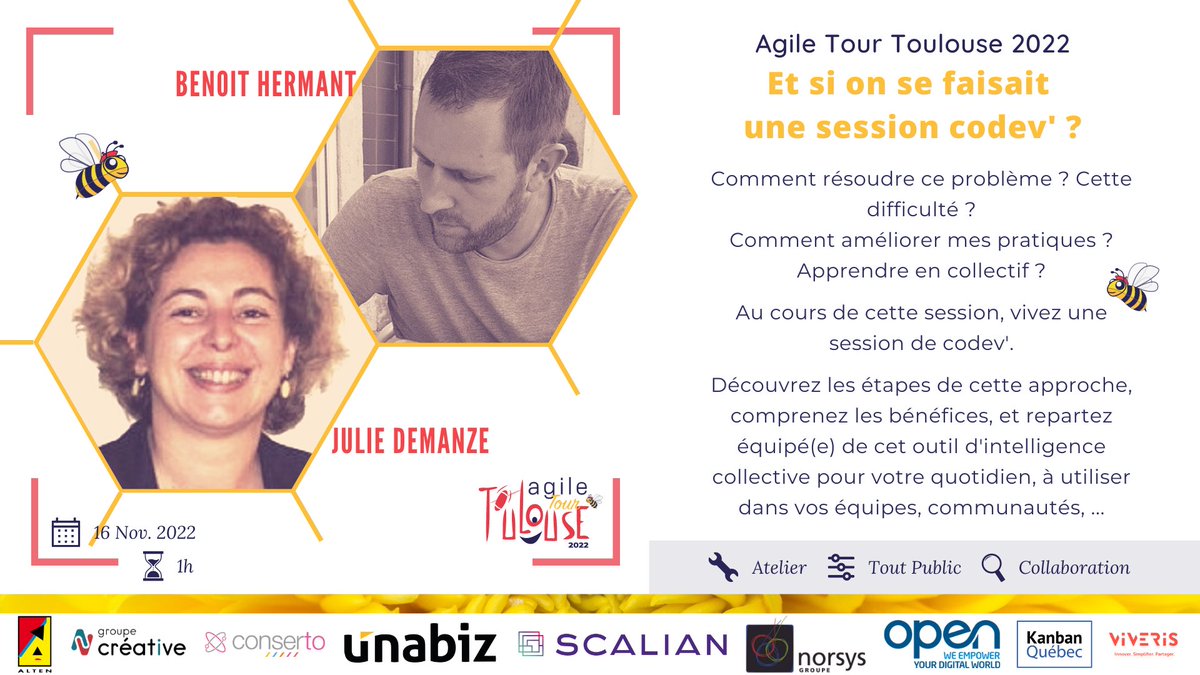 Agile Toulouse (@agiletoulouse) on Twitter photo 🐝 Et si on se faisait une session de codev’ ? Apprenez les étapes de cette approche avec Benoit Harmant -<a href="/benoit_hermant/">Benoît Hermant</a>- et Julie Demanze -@demanze2-, le 16 novembre 2022 (J2) à l'#Agile #Tour #Toulouse
🎟️ Vos places ici : billetweb.fr/agile-tour-tou…
#ATTLS22 #simple #fondamental 🐝 Et si on se faisait une session de codev’ ? Apprenez les étapes de cette approche avec Benoit Harmant -<a href="/benoit_hermant/">Benoît Hermant</a>- et Julie Demanze -@demanze2-, le 16 novembre 2022 (J2) à l'#Agile #Tour #Toulouse
🎟️ Vos places ici : billetweb.fr/agile-tour-tou…
#ATTLS22 #simple #fondamental