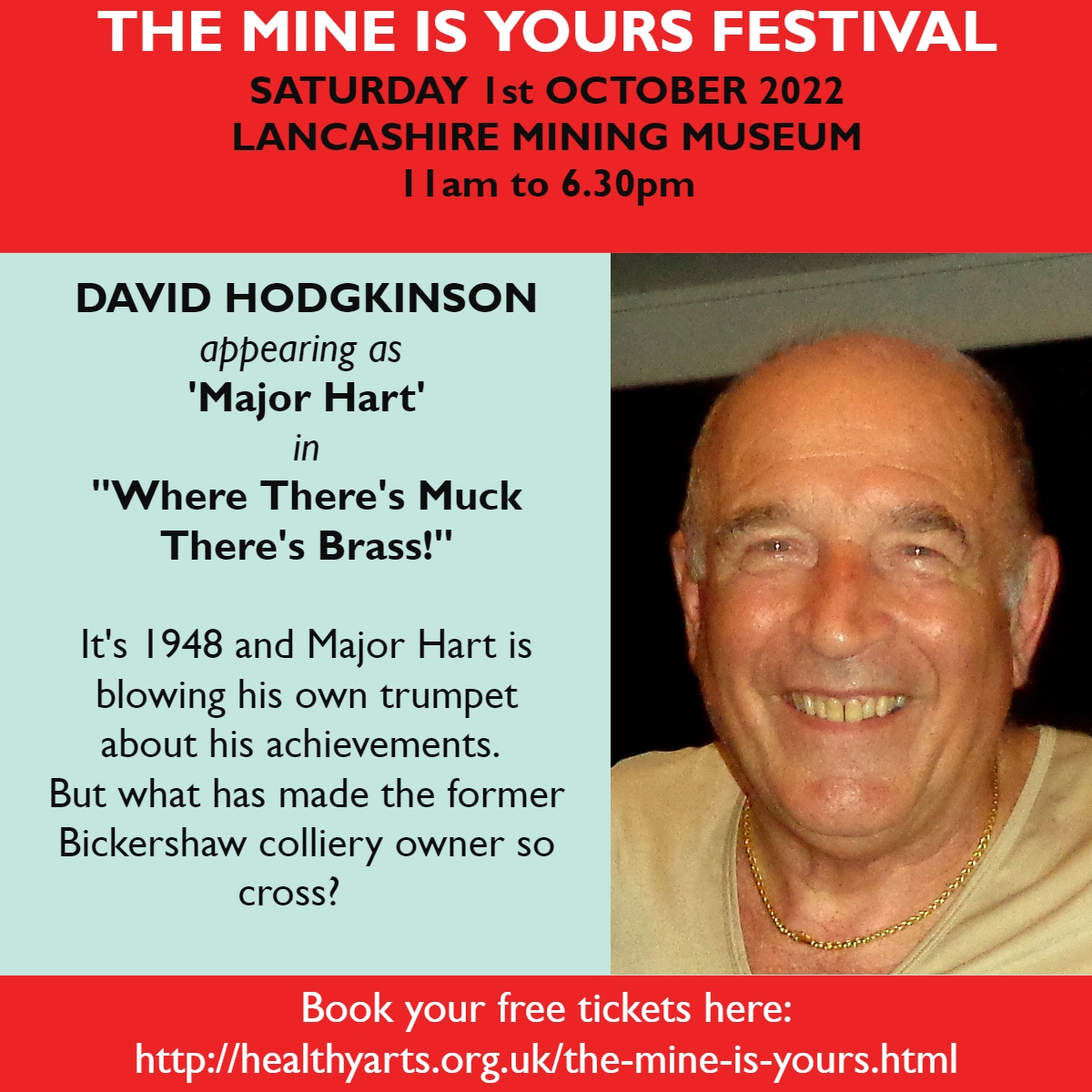 Healthy_Arts's tweet image. Another @theatrestjoes1 actor joins our troupe to tell tales from the past at #themineisyours festival. We are nearing full audience capacity so book your free tickets here: acc360.co.uk/the-lancashire…
@HeritageFundNOR @FireWithinWigan @PeelLandP @mining_museum 
#HLFsupported