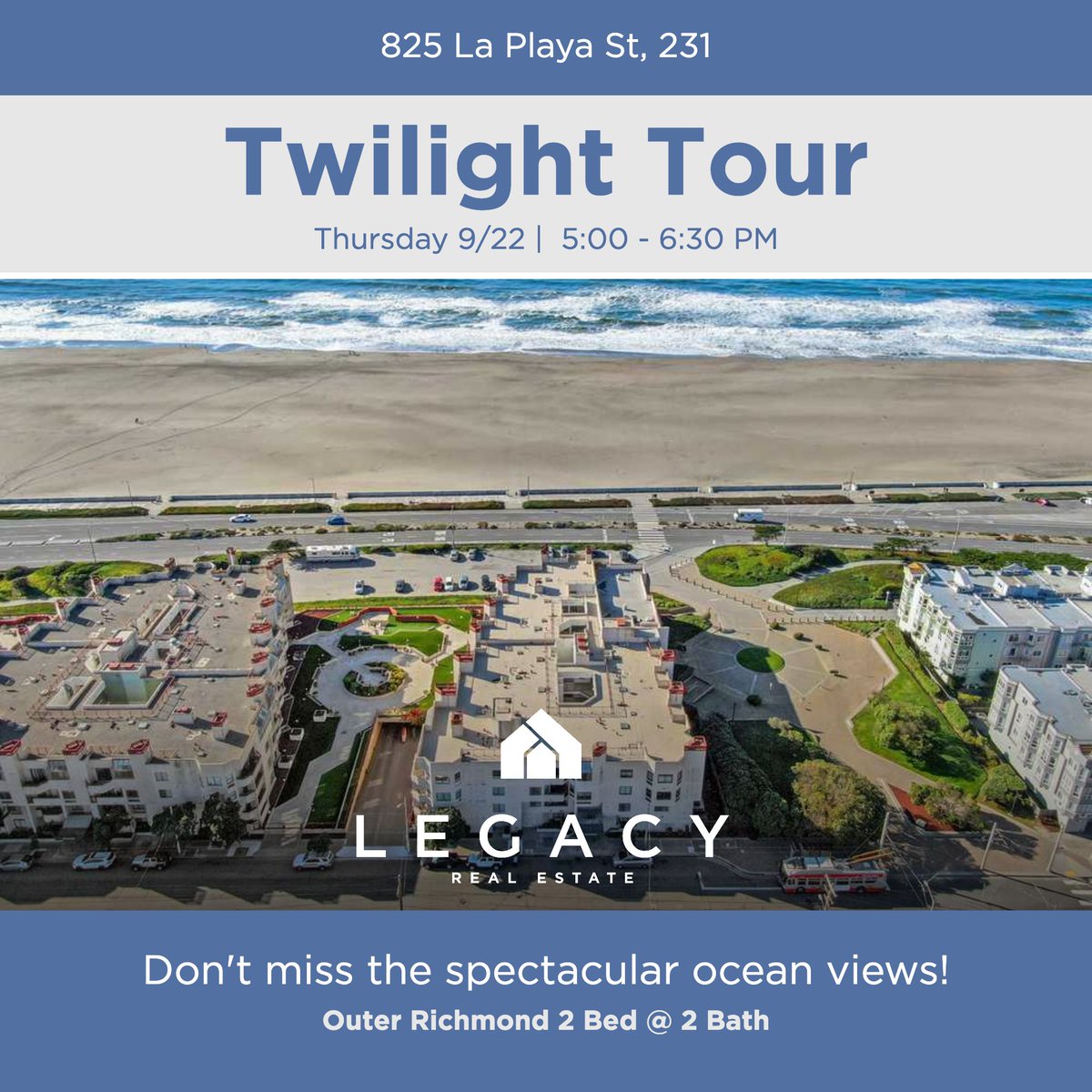 ShagleyTeam's tweet photo. Hosted twilight tour @ https://t.co/DQsiO1JeLx tonight. 

825 La Playa St, 231
2 Bed | 2 Bath | 1,084 SqFt | $949,000

#openhouse #twilight #richmond #outerrichmond #justlisted #condo #surf #sanfrancisco #bayarea #legacysfhomes #legacyrealestate https://t.co/NRq1DEk0pd