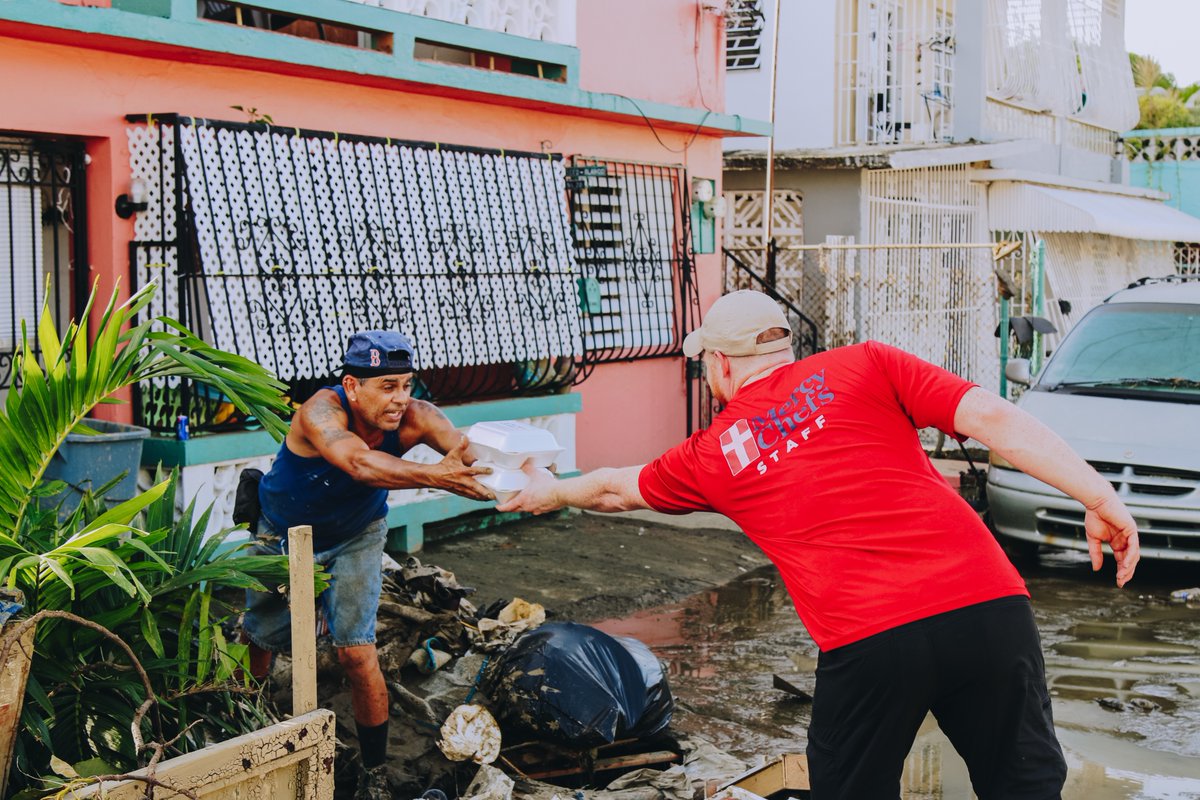 MercyChefs's tweet photo. “My English is not very good, but I want to bless you and thank you for what you are doing for the people of Puerto Rico.” - Man in #PuertoRico receiving a #MercyChefs meal in the wake of #HurricaneFiona.

Help us feed more Puerto Ricans in need. https://t.co/YnIUSzvy2w https://t.co/dUf57vfQtu