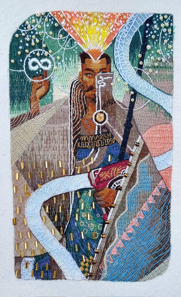 hattedhedgehog's tweet photo. Hand-embroidered Dorian Pavus character card, 11.5x19.5 cm. 73 hours of work. This was my biggest embroidery project to date and I couldn't be happier with the result. #DragonAge #DragonAgeInquisition #DorianPavus @bioware https://t.co/xh4fRfMwH9