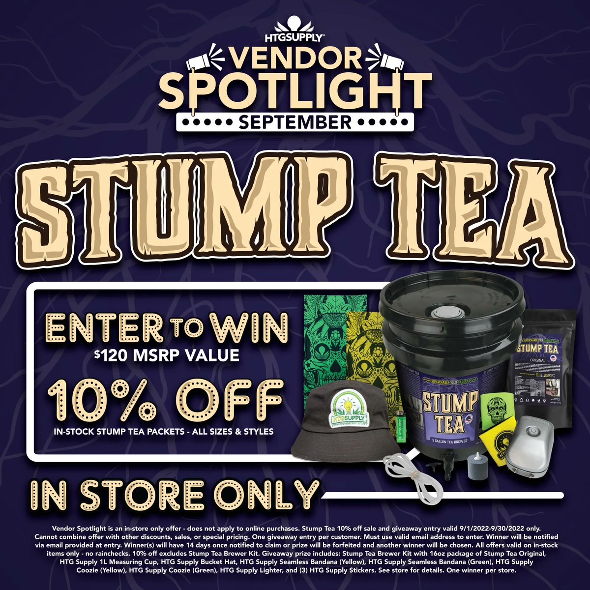 HTGSupply's tweet photo. Only a week left to take advantage of the #September #StumpTea #VendorSpotlight! Get 10% off on in-stock Stump Tea packets through September 30th in-store only! PLUS- sign up for the #giveaway valued at $120 MSRP featuring a 5 Gallon Stump #Tea #Brewer & a 16oz pack of Stump Tea! https://t.co/GkSD63x2L2