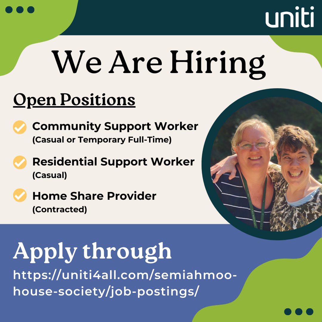 uniti4all's tweet photo. Did you know that we are hiring for multiple positions here at UNITI?
Apply today! Visit https://t.co/KGNc9xdKBm for more information.
#CommunitySupportWorker #ResidentialSupportWorker #HomeShareProvider #CommunitySupportNetwork #Inclusion #Surrey #WhiteRock #BC #Canada https://t.co/P0N45OX9WA