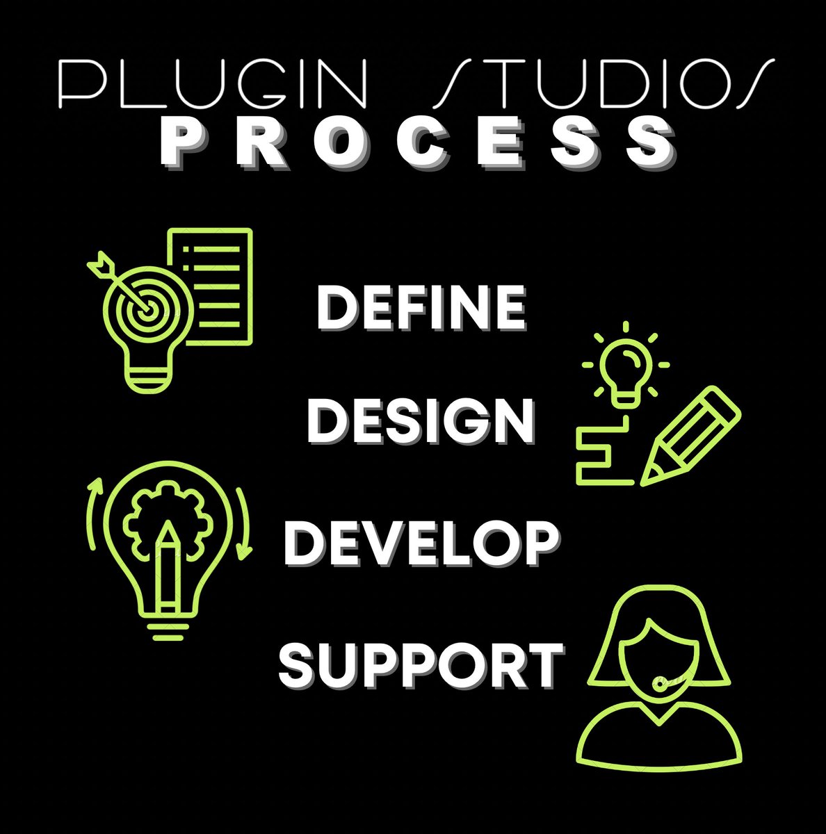 pluginstudiosuk's tweet photo. From DEFINING your project through deep research to DESIGNING your idea and shaping your project, DEVELOPING and transforming the creative process into a tangible reality, and finally, once the project is ready, keep SUPPORTING you by maintaining and analysing results!💥 https://t.co/fzbWkRfUUX