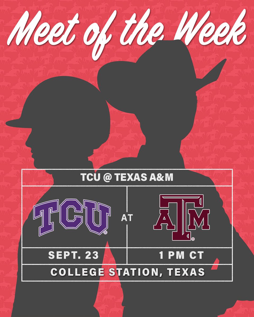 #NCEAMeetoftheWeek 

🏫 <a href="/TCUWEquestrian/">TCU Equestrian</a> at <a href="/AggieEquestrian/">Texas A&M Equestrian</a> 
📆 Sept. 23
▶️ Follow the NCEA Instagram account (instagram.com/nceaeq/) to keep up with live action!

#NCAAEquestrian