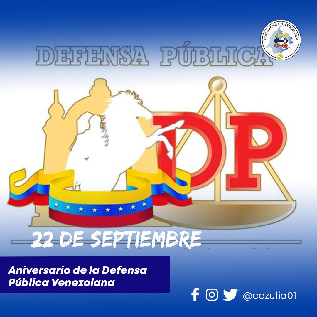 CEZulia01's tweet photo. #TalDíaComoHoy #22Sep | Se celebra el Aniversario de la Defensa Pública Venezolana, consolidando su misión de garantizar el derecho constitucional a la defensa de los ciudadanos sin ningún tipo de distinción.
#CGR #SNCF #CEZULIA #Efeméride #Contraloría #DefensaPublica https://t.co/JmUrBDs5Uz
