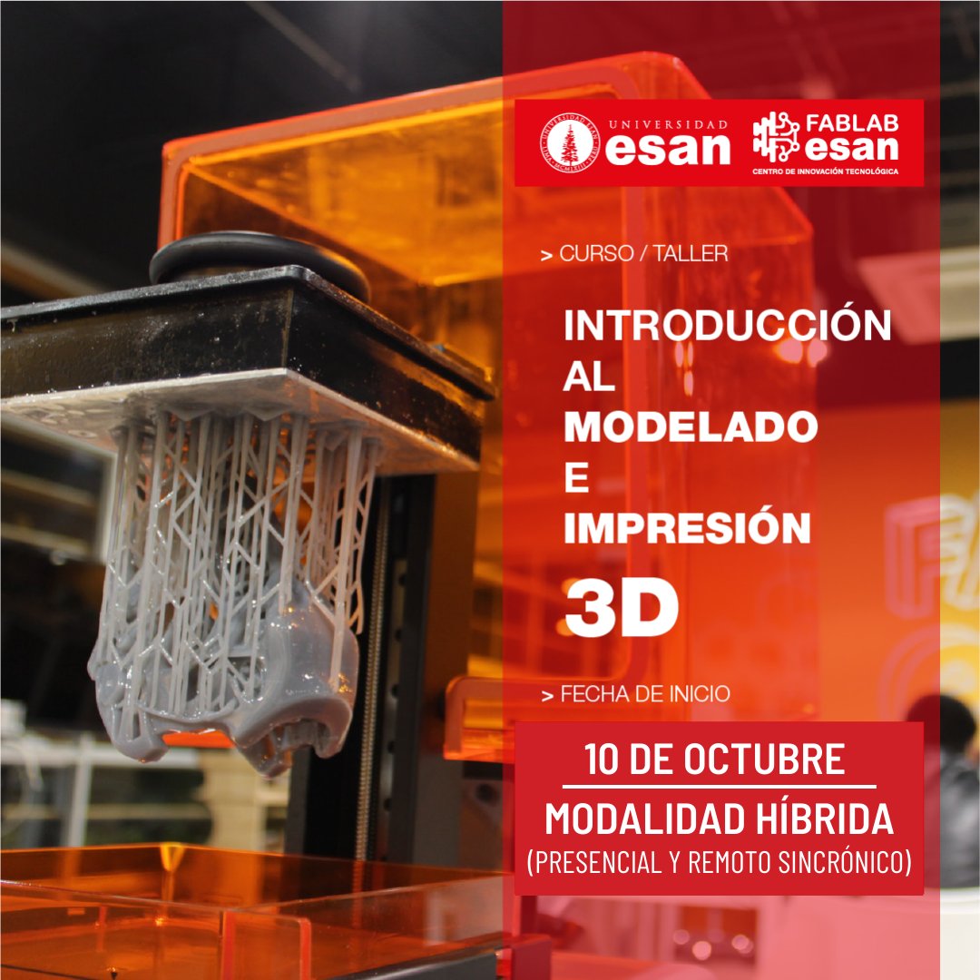 fablabesan's tweet photo. 📢¡NUEVA FECHA DE INICIO!
 Fab Lab ESAN te ayuda a conocer e introducirte en el mundo del modelado e impresión 3D. 
👉 Inicio: 19 de octubre, 19:00hrs (Perú)
📌 Modalidad híbrida: clases presenciales y online.
💻 Más información: https://t.co/3G6CzWqMCO

#Impresion3D https://t.co/ccQom2pos1