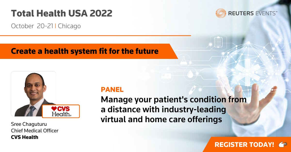 Excited to be speaking at @Reuters' #TotalHealth conference on a care delivery transformation panel, with a focus on #virtual and #home care.