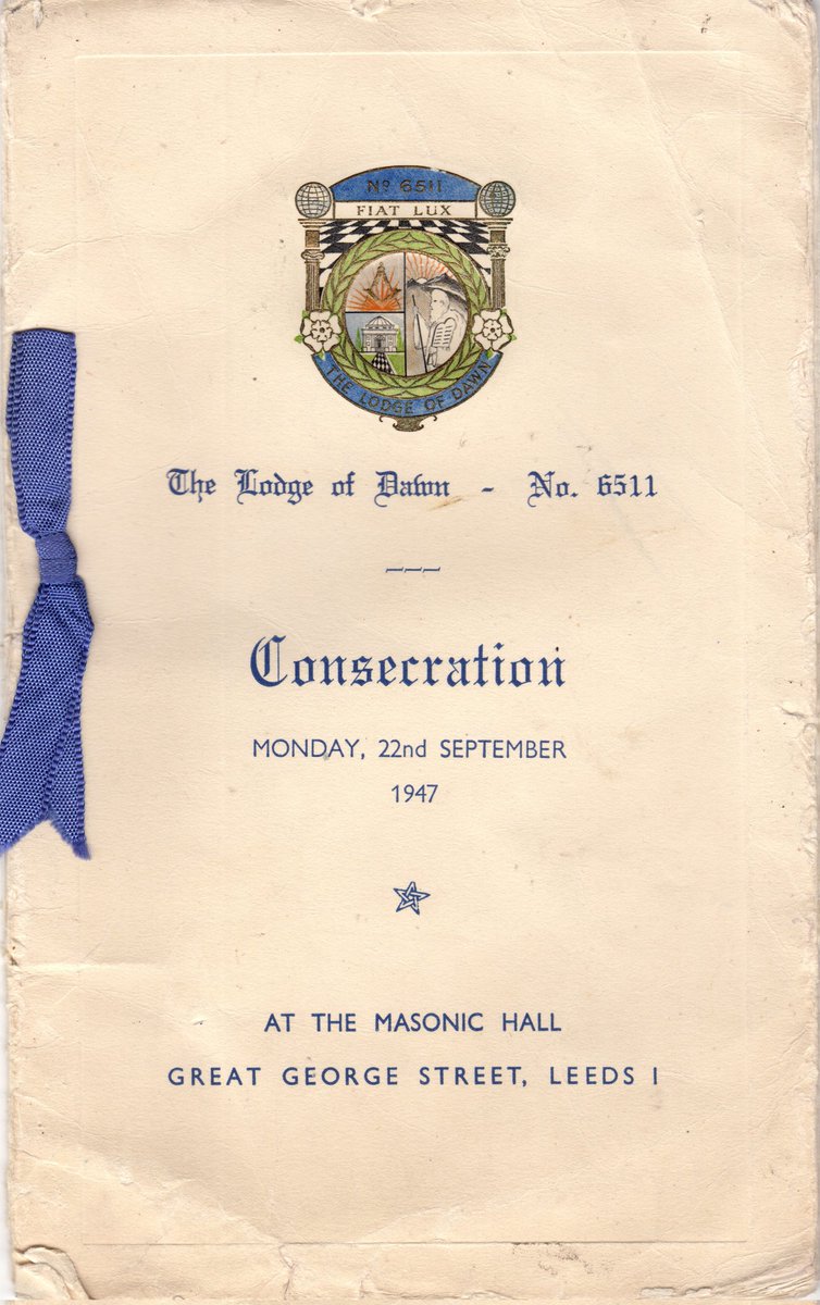 TheLodgeofDawn's tweet photo. 🎂 HAPPY BIRTHDAY to US 🎂

Today is our 75th Anniversary.

Here's pics from the booklet from the day of our consecration.
*Founders
* Officers
* Consec Officers

@WYFreemasons 
@UGLE_GrandLodge 
@5Membership 
@A1PCommsC (👋👋)
@Shaun_UGLE

#LeedsFreemasons
#FreemasonsInLeeds https://t.co/hEfey1T0jZ