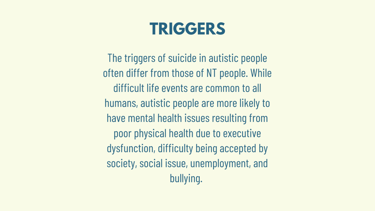 AutisticCoach_'s tweet photo. There is a #suicide pandemic in the #ActuallyAutistic community that we need to talk about. We are 11x more likely to take our own lives. This is caused primarily by mental health issues that we develop based on our treatment in the NT world. We need to support each other. https://t.co/JYhZiyUmfx