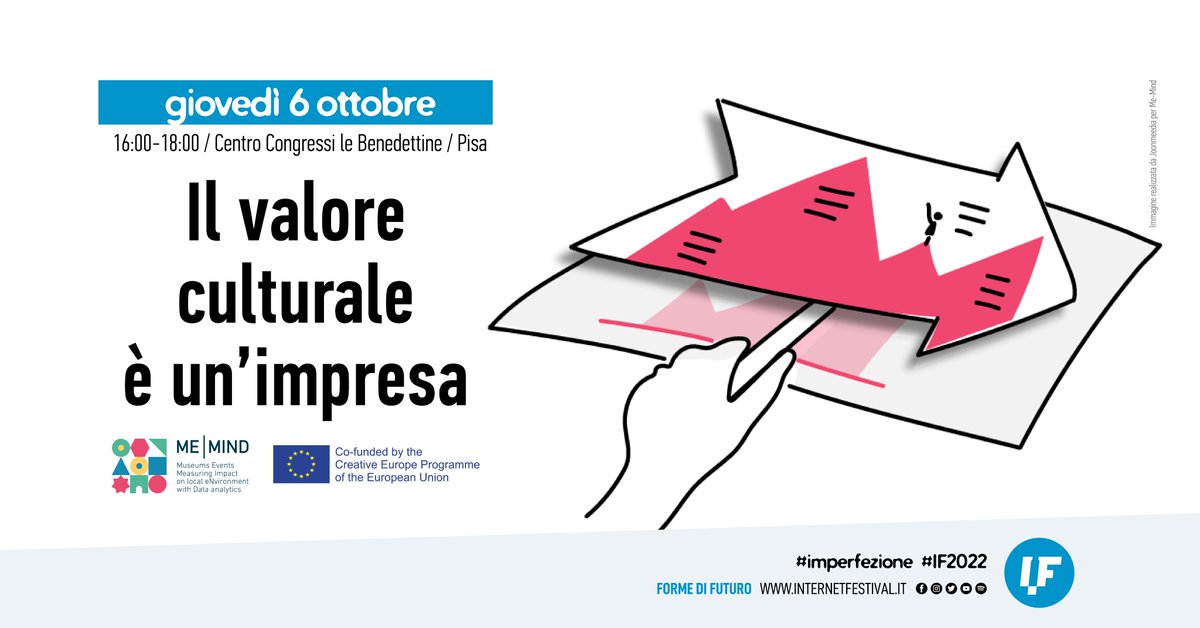 Il valore culturale è un'impresa: una guida pratica alla compilazione di uno strumento di business pensato per le organizzazioni culturali e creative.
Il progetto europeo <a href="/MeMind_EU/">Me-Mind</a> continuerà ad affiancarci anche a #IF2022 per un workshop condotto da <a href="/Unipisa/">Università di Pisa</a>.