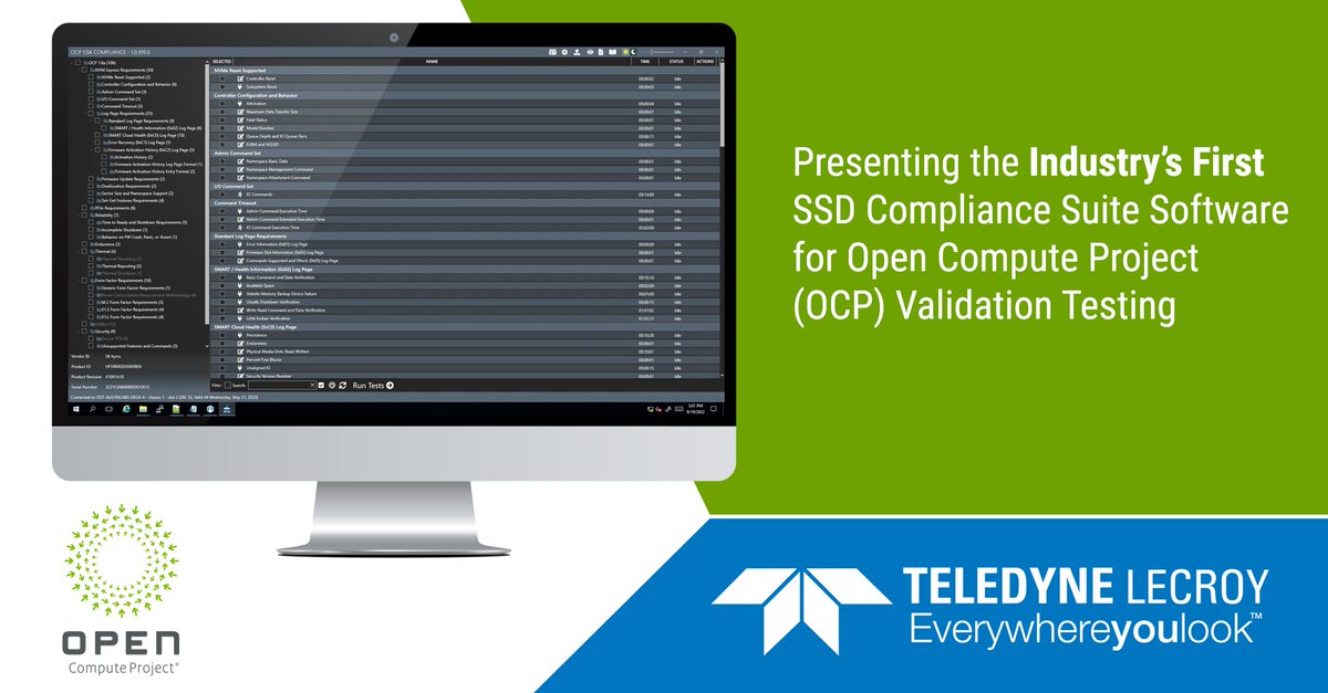 #TeledyneLeCroy announces availability of the INDUSTRY'S FIRST #OCP 1.0a #Cloud #SolidStateDrive compliance suite software for use with the #OakGate #SSD test platform. Read the press release to learn more: 
lcry.us/3DLEvNN #ocp1.0 #OpenComputeProject