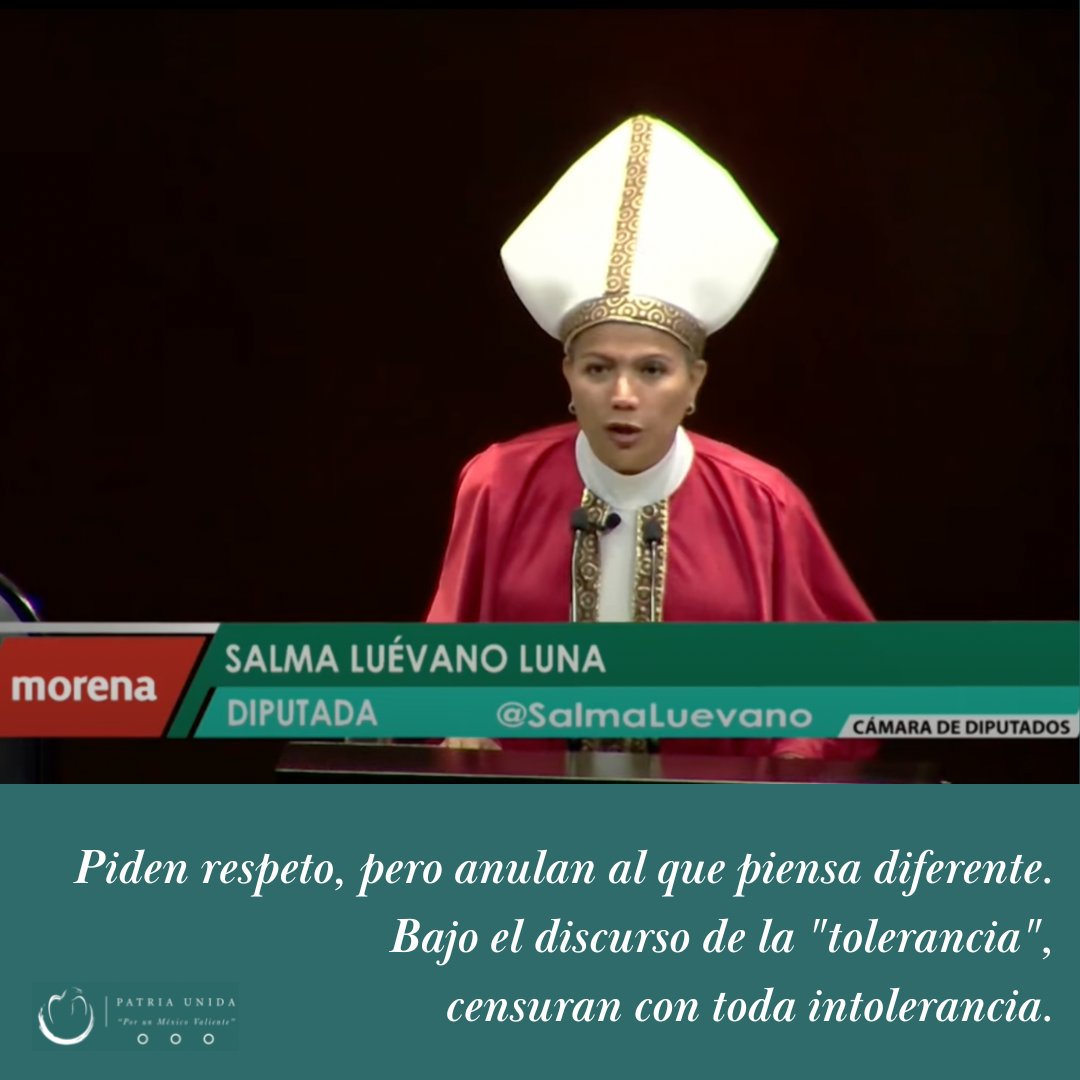 Tolerancia exigen pero son intolerantes con quienes no pensamos como ellos
#DecirLaVerdadNoEsOdio
#DecirLaVerdadNoEsOdio
#DiputadoLuevano
<a href="/NachoMierV/">Ignacio Mier Velazco</a>
<a href="/SalmaLuevano/">Salma Luévano Luna</a>
<a href="/DiputadosMorena/">Tus Diputadas y Diputados Morena</a>
<a href="/CONAPRED/">Conapred</a>
<a href="/lopezobrador_/">Andrés Manuel</a>
<a href="/SEGOB_mx/">Gobernación</a> 
Quieren respeto y se burlan de la iglesia de Cristo
