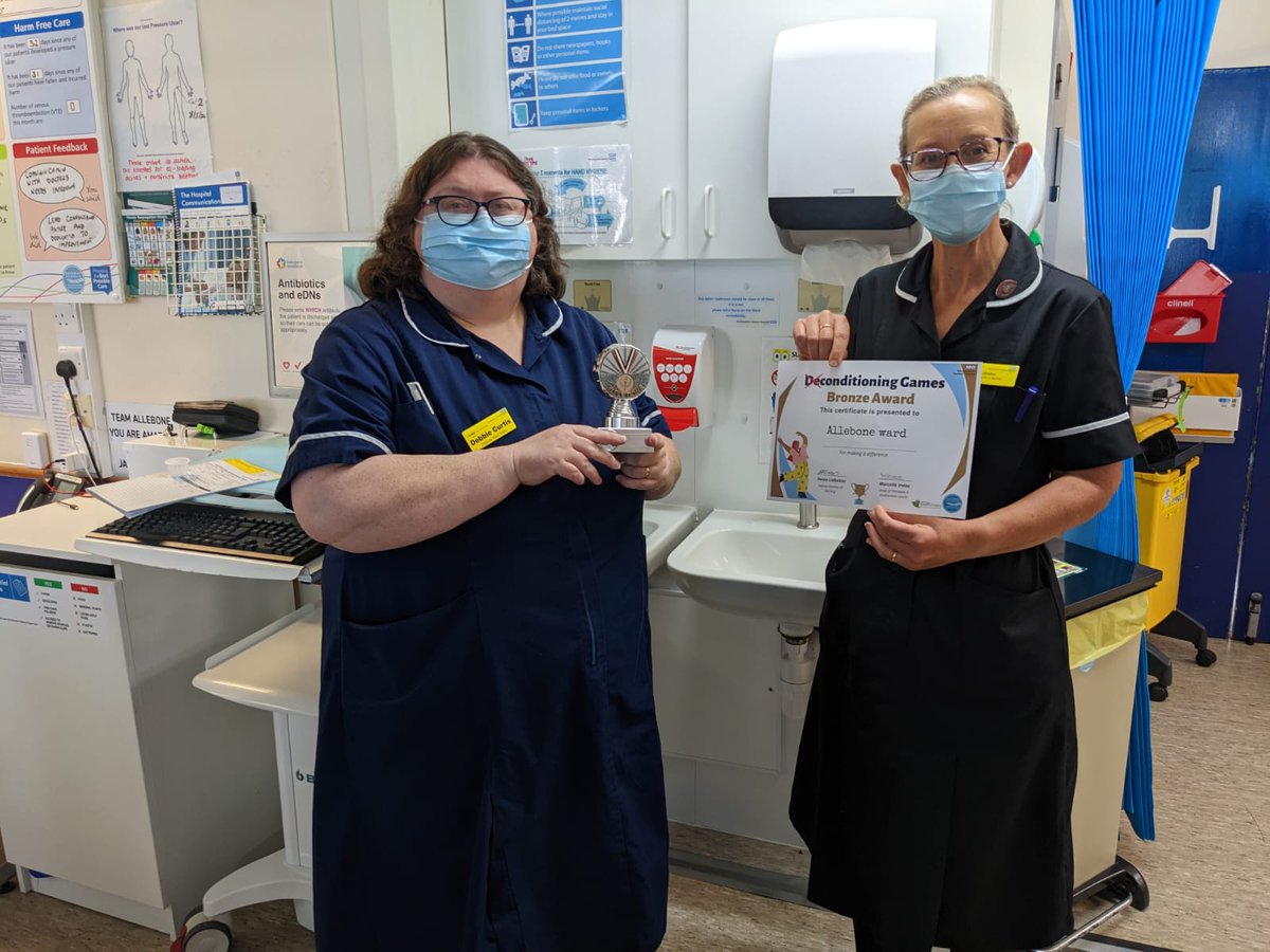 MarcellaIrvine's tweet photo. It was great to visit the fabulous Allebone ward today with @MummaLids to present our first bronze award for the #deconditioninggames!! Fantastic work from the nursing &amp; therapies staff &amp; a great example of joint working.  @NGHTherapies @NGHnhstrust https://t.co/irji2bPLNI