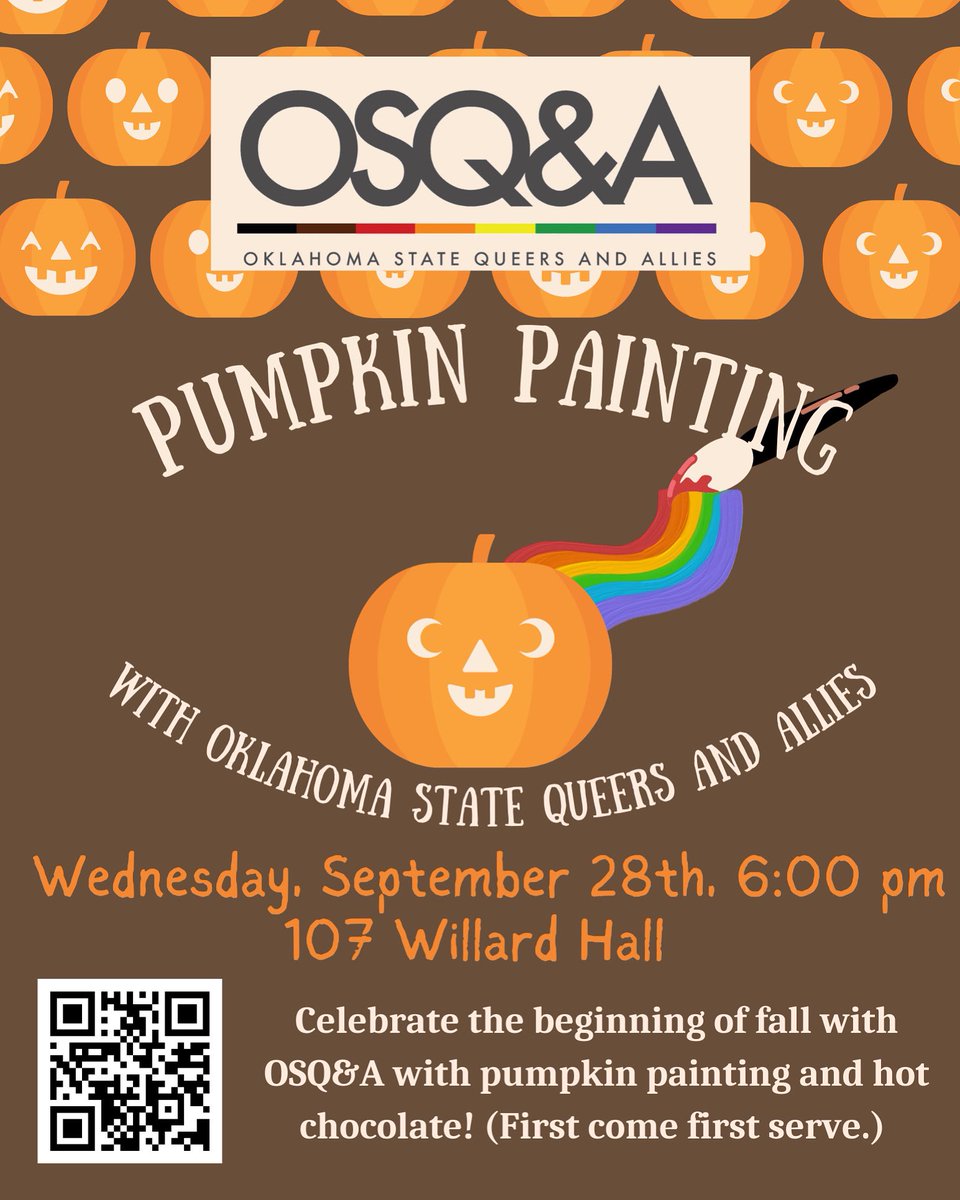 Join us Wednesday, September 28th for our next general meeting! 

Celebrate the beginning of autumn with OSQ&amp;A with pumpkin painting 🎃🖌and hot chocolate! ☕️ (First come, first serve!) 

🎃 Wednesday, September 28th, 6:00 p.m. 
🎃 107 Willard Hall 

We hope to see you there!