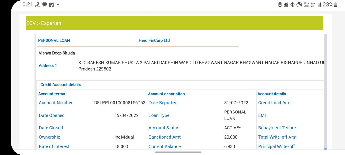 Vdshukla12's tweet photo. @HeroFinCorpLtd 
I don't have any pending amount and paid all my dues but still a amount is appearing on my credit report which is impacting my credit score 
Plz solve this issue https://t.co/LvEHkLo3fe