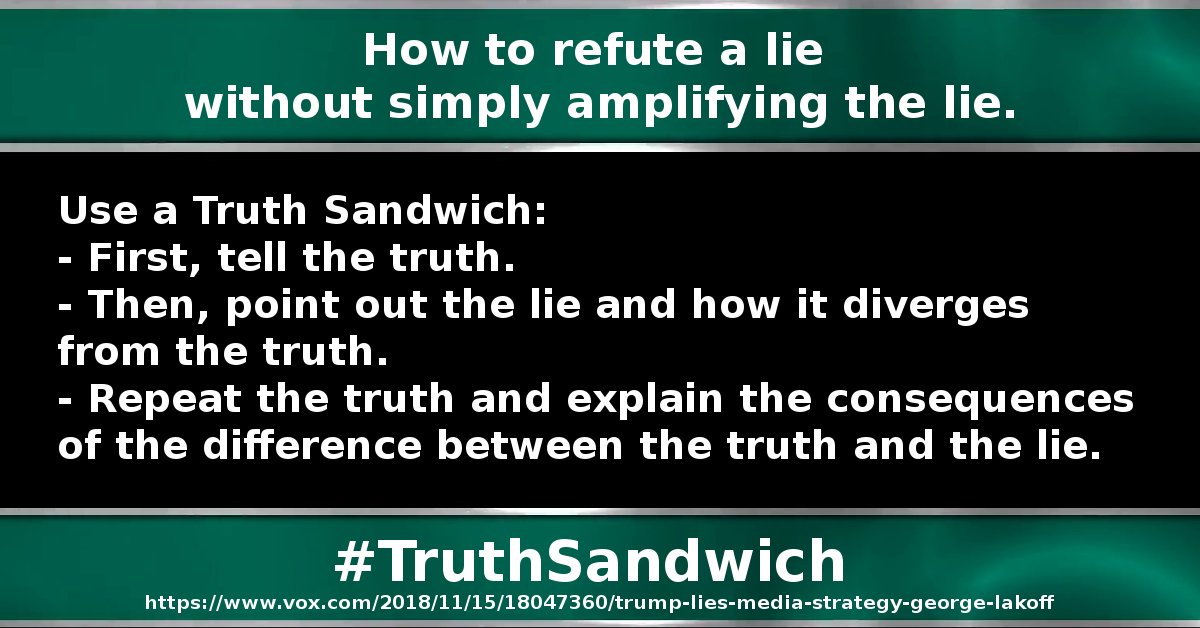 ZhiZhuWeb's tweet photo. @washingtonpost To refute lies:
Always LEAD WITH THE TRUTH, not the lies.
DO **NOT** put the lies FIRST in your tweets, headlines, and/or articles.
Giving lies primacy, gives them validity.
Give truth primacy, not lies.
#LeadWithTheTruth
#LedeWithTheTruth (<for the journalists) https://t.co/ixRjcipaw5