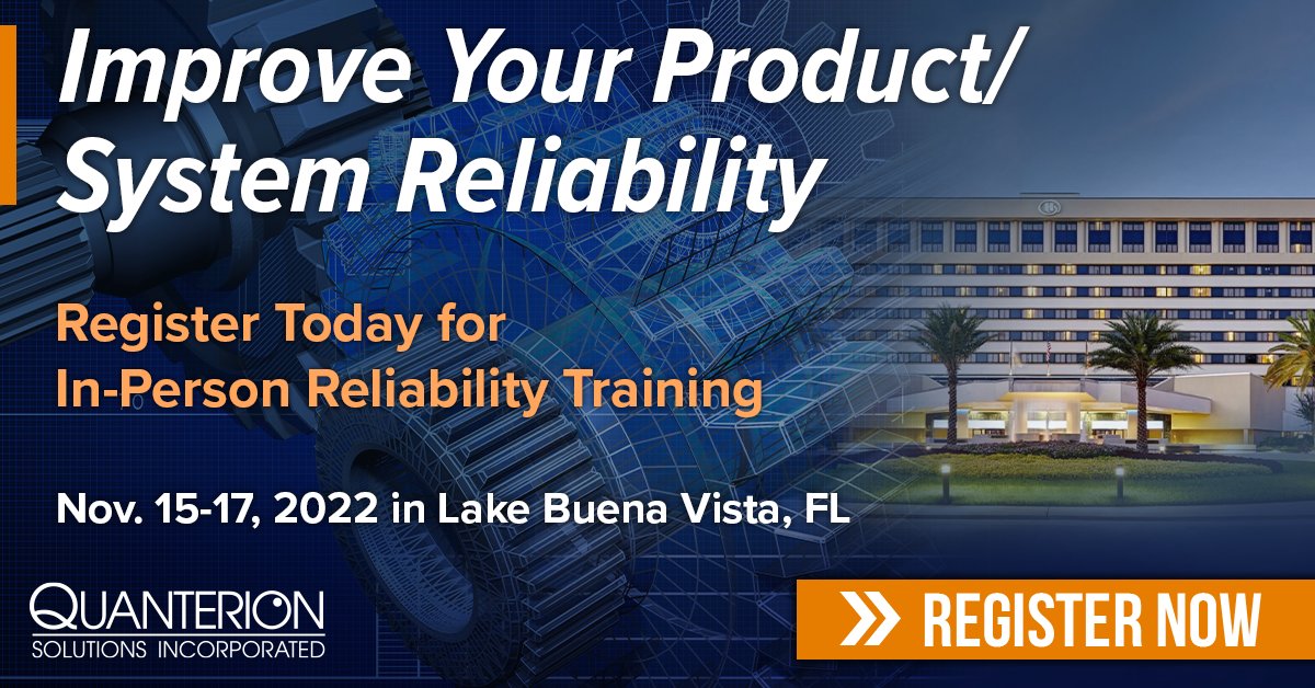 Quanterion's tweet photo. The registration deadline for Fall 2022 #ReliabilityEngineering Open Training is fast approaching. If you are interested in joining us to learn how you can improve your company's #software and #productreliability, save your seat today.
Learn more: https://t.co/7P6u29MLkH https://t.co/5NaM1MgW45