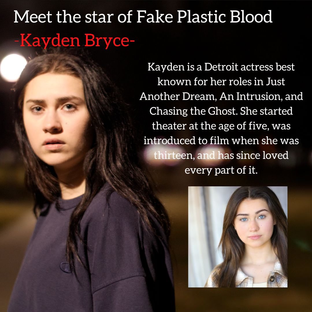 FPBShortFilm's tweet photo. Meet the star of Fake Plastic Blood, Kayden Bryce! Kayden plays Clara, a young woman whose reality is plunged into a drug-induced dream scape. 

Fake Plastic Blood premieres this October at @screamfest. https://t.co/flTJ938xml