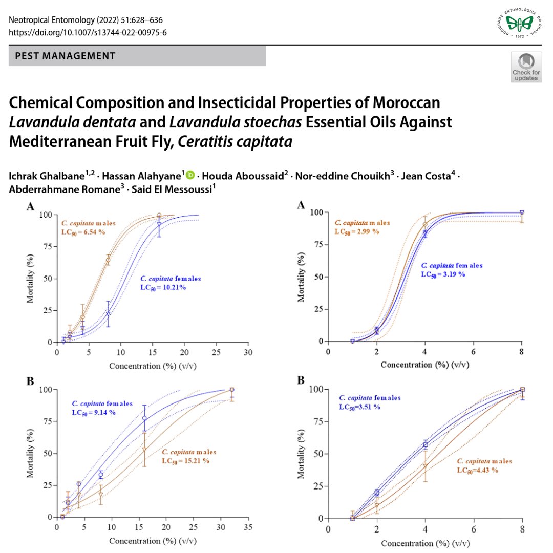 Neotrop_Entomol's tweet photo. Chemical Composition and Insecticidal Properties of Moroccan Lavandula dentata and Lavandula stoechas Essential Oils Against Mediterranean Fruit Fly, Ceratitis capitata
https://t.co/3N69ev6ELu
#neotropicalentomology #seb #pestmanagement #insecticidal #properties #diptera https://t.co/sd7w7nujRa