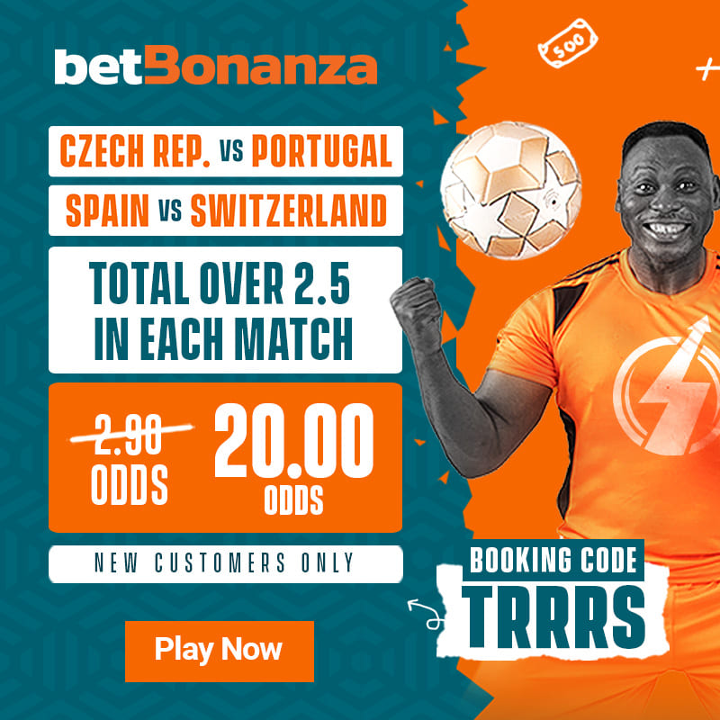 Bonanza_World's tweet photo. Czech Republic vs Portugal  🔥
Spain vs Switzerland 🔥

Bet Total Over 2.5 Goals in each match at 20.0 Odds. 🔥🤯

Bet N100 to Win N2000! (Only on betBonanza)