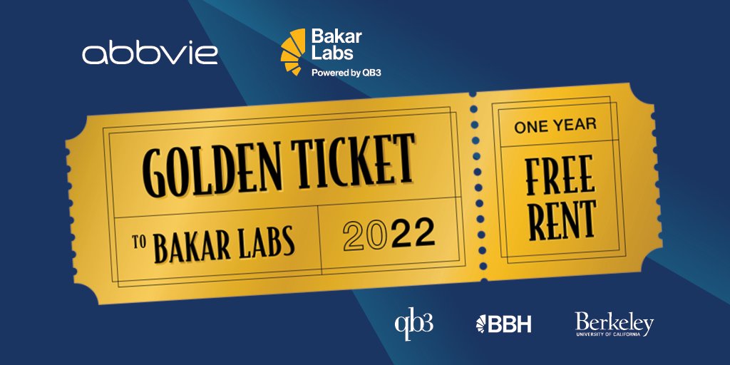 bakarlabs_uc's tweet photo. Your #GoldenTicket to our community of #biotech entrepreneurs and our landmark incubator at @UCBerkeley! Connect with @AbbVie's awesome resources. Apply by 5 pm PT tomorrow, Fri 9/23 https://t.co/K2km1ztEaS https://t.co/Aa32nYjMO5