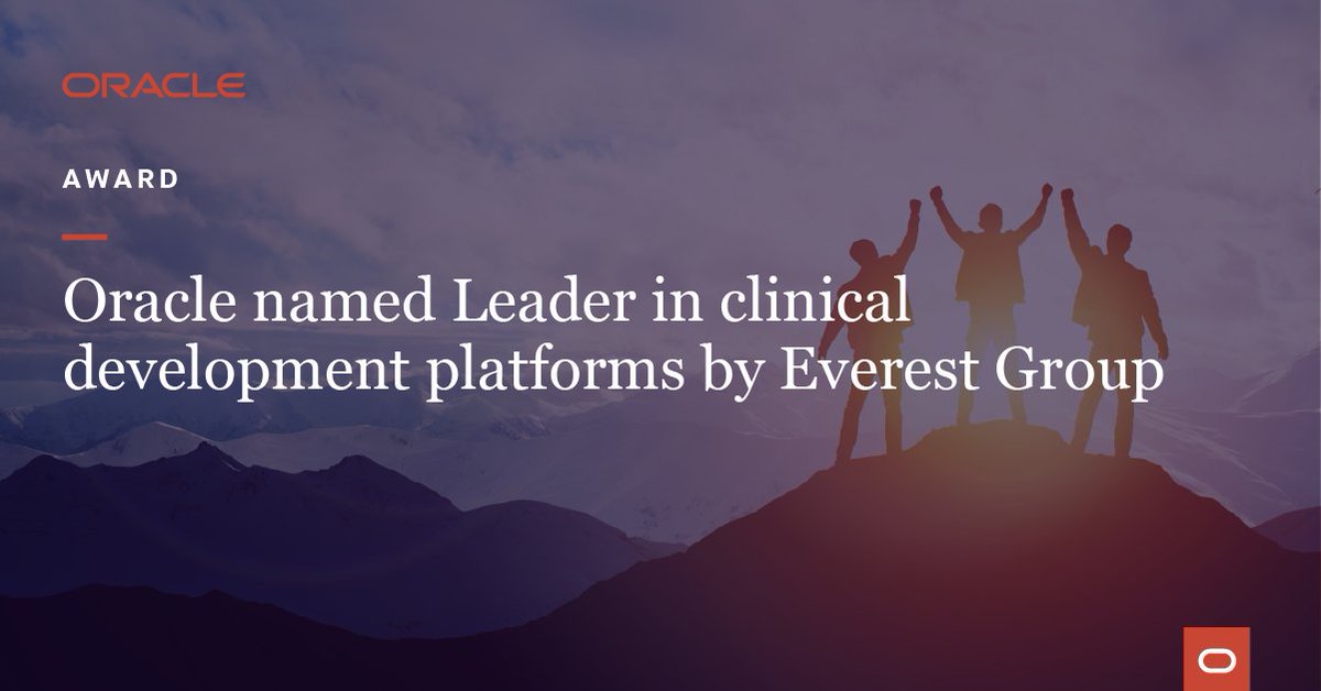 streeterjim2's tweet photo. .@OracleHealthSci named a Leader by Everest Group in report on clinical development platforms. As the industry leader, Oracle's Clinical One platform helps life sciences firms simplify and accelerate clinical trials by unifying people, processes, and data. https://t.co/TXx8fQA13n https://t.co/4BrWuD3Kv7