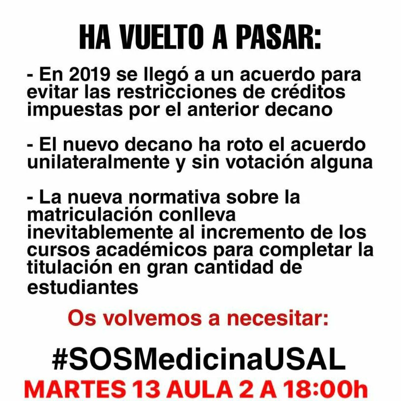SosMedicinaUsal's tweet photo. TODOS A HACER RUIDO CON EL #SoSMedicinaUsal
VAMOS A HACERNOS OIR!!! https://t.co/LuVRDsi4or