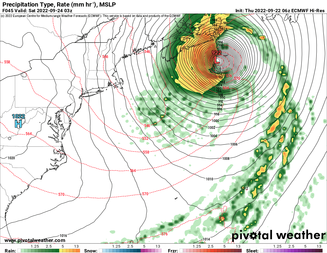 US_Stormwatch's tweet photo. Models have only doubled down on now Major Hurricane #Fiona transitioning into an extratropical cyclone and hitting Nova Scotia as one if not the most violent storm in Canadian history.

Devastating 100+ mph winds, life-threatening storm surge, and severe flooding are all likely. https://t.co/zuTzxjI5pe
