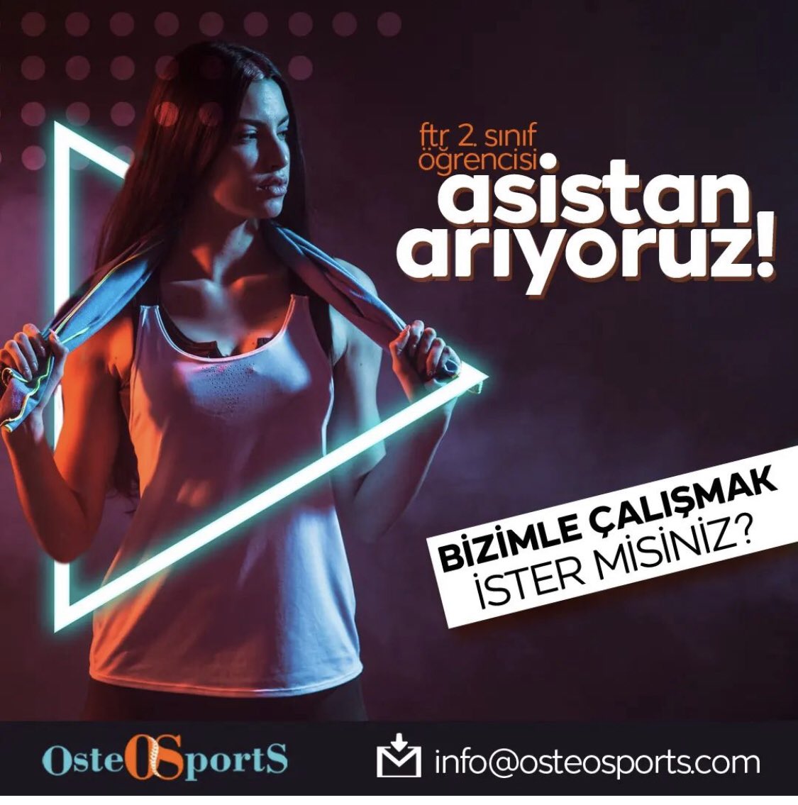 ⚠️ Bizimle uzun bir yolculuğa çıkmak ister misin?

🛑 Ftr 2. Sınıf öğrencisi kadın asistan arıyoruz!

🛑 İlanımız ile ilgileniyorsan CV’ni info@osteosports.com adresine gönderebilirsin 😊