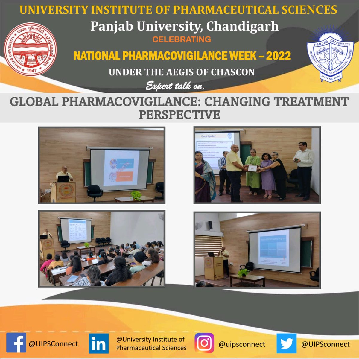 UIPSconnect's tweet photo. University Institute of Pharmaceutical Sciences, Panjab University is celebrating National #Pharmacovigilance Week- 2022 under the aegis of 15th #CHASCON.
#PU #UIPS #talk #session #success https://t.co/lvXVnhIce2