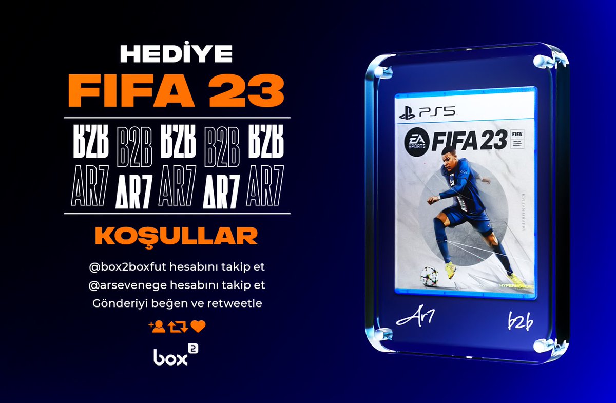 Topluluk için 1 tane daha, 1 tane daha. Bu sefer 🫱🏼‍🫲🏻<a href="/box2boxfut/">box2box</a> ekibi ile istediğiniz platformda 1 adet FIFA 23 hediye ediyoruz. Katılmak için:

✅ Beni ve <a href="/box2boxfut/">box2box</a>’u takip et
✅ Gönderiyi beğen ve retweetle

Kazananı 28 Eylül’de açıklıyoruz! Katılan herkese bol şans ❤️