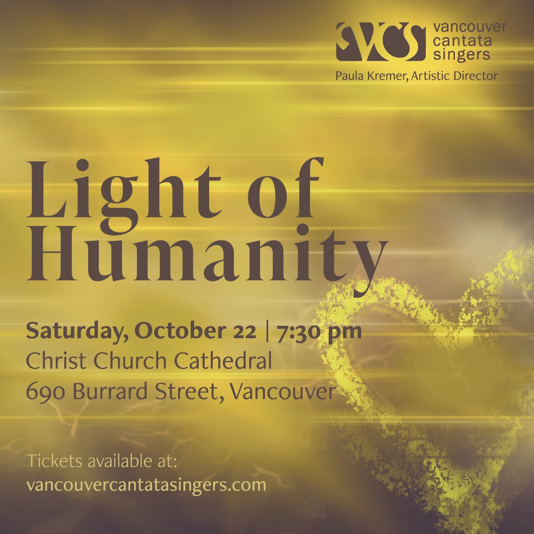 Music by Pärt, Britten and Canadian composers Hussein Janmohamed, Larry Nickel, Shireen Abu Khader, Russell Wallace, Tracy Wong and the premiere of composer-in-residence Craig Galbraith’s Lux Humanitas (Light of Humanity).

Tix on sale at eventbrite.ca/e/light-of-hum…