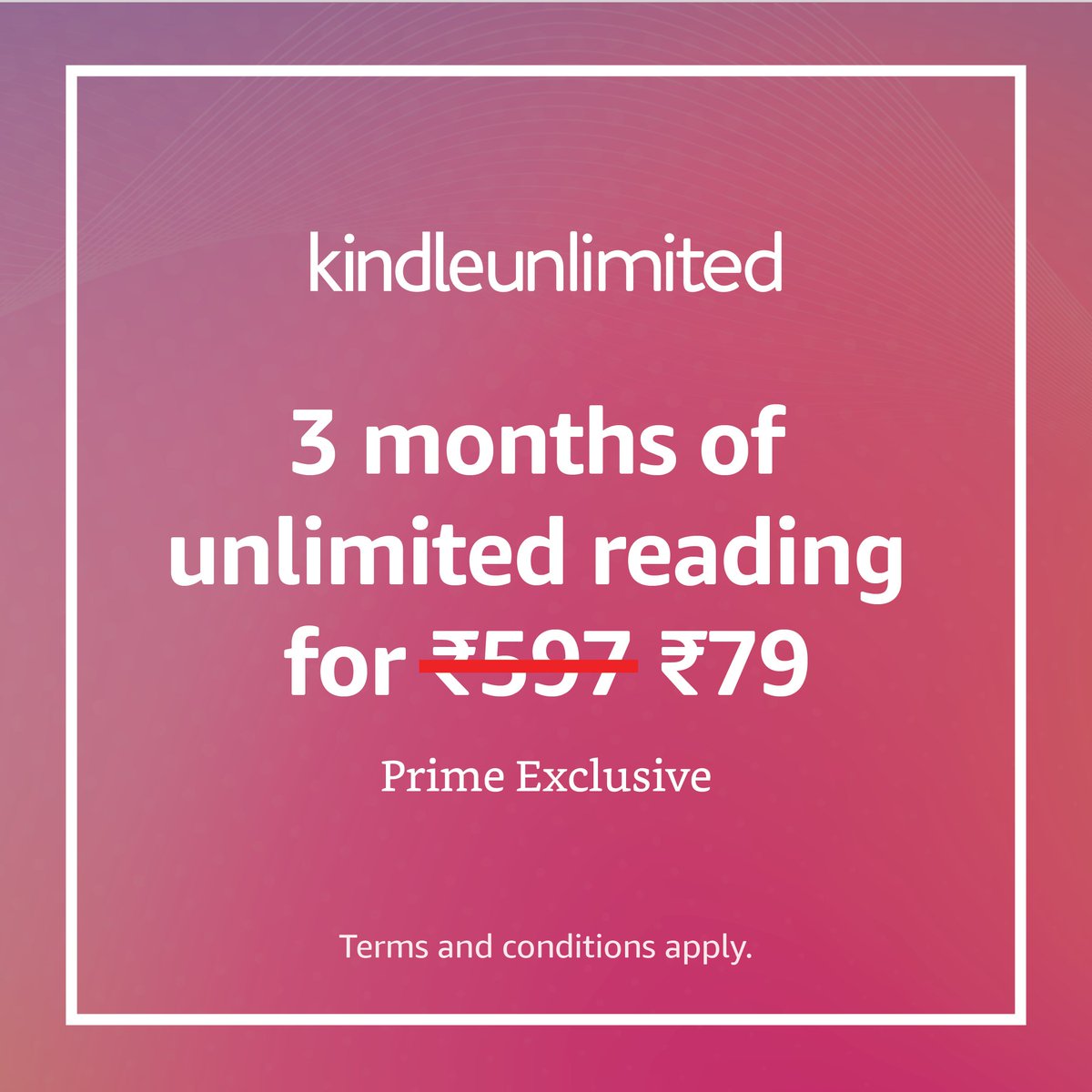 KindleIndia's tweet photo. Get 3 months of Kindle Unlimited for ₹79 during the Great Indian Festival! Exclusively for Prime members. Access 20 lakh+ eBooks, comics and more on any device.
