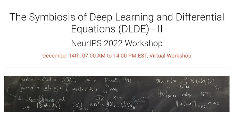 MichaelPoli6's tweet image. ❗New deadline for the #NeurIPS2022 workshop❗

"Symbiosis of Deep Learning and Differential Equations":

 October 1st.

Website: dlde-2022.github.io. Send us your work on neural differential equations, learnable numerical methods, continuous-time diffusion and more!