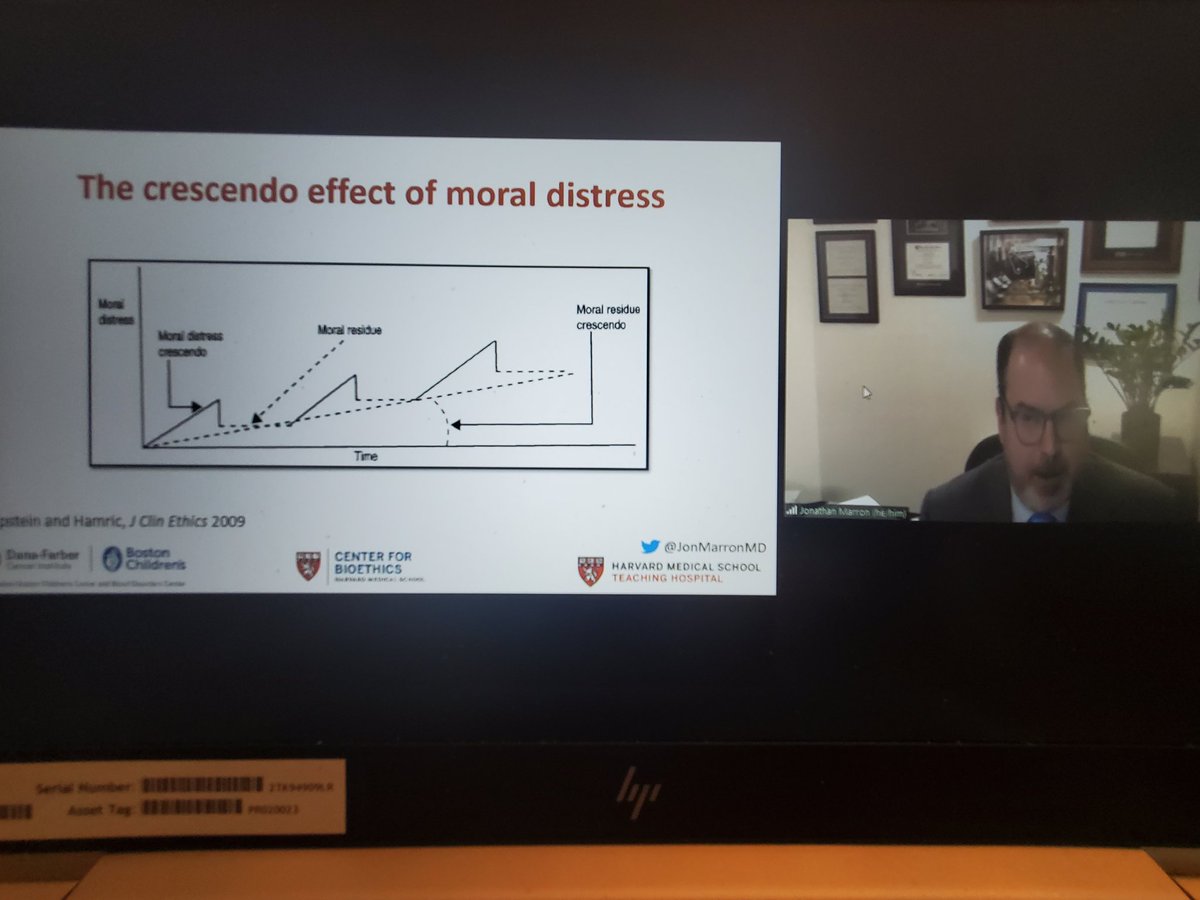 KBrockMD's tweet photo. "Eliminating moral distress might not be the goal...it shows that we care."  However, we can think about ourselves and our systems and what can be changed to mitigate distress.  @JonMarronMD #PPOS2022 #hpm #hapc #pedpc https://t.co/6JWT13DMOX
