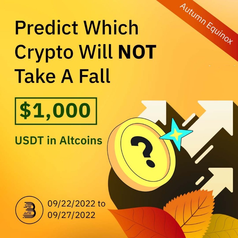 BitMartExchange's tweet photo. While fall 🍂 is on the horizon, which #crypto will NOT take a fall?

Lucky users will share $1,000 USDT in altcoins when comments reached 3,000 🤑

Participate now: https://t.co/Vt5QkQwlh1

New users will get an extra bonus 🎁