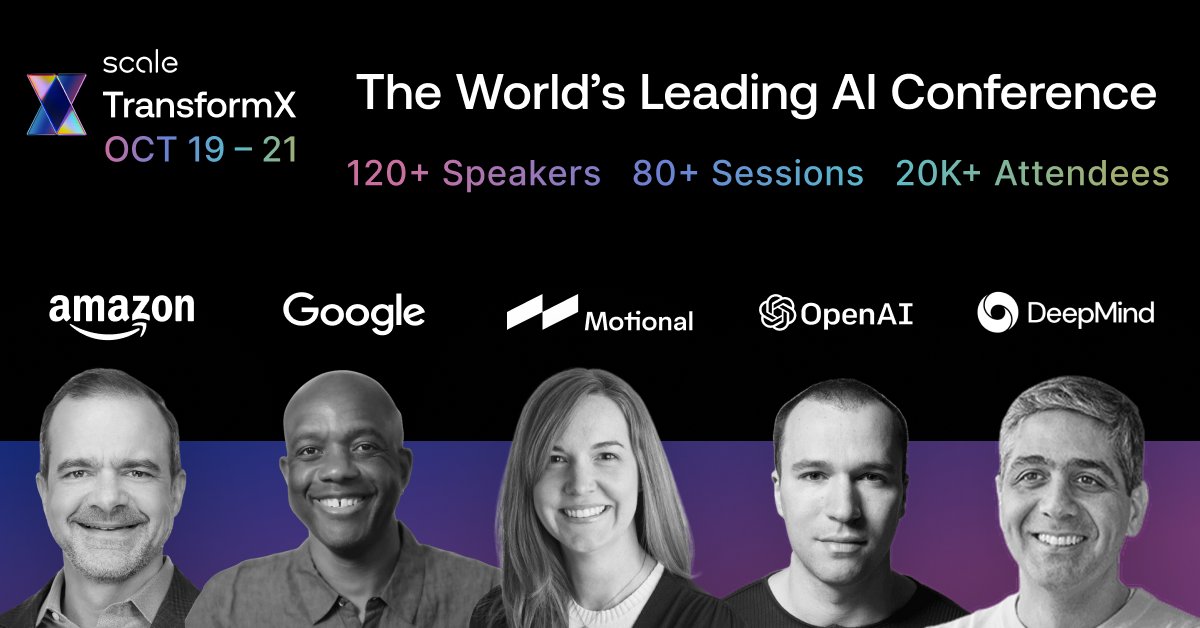TeachTheMachine's tweet photo. We’re talking about TransformX, a FREE virtual conference where you’ll hear from 120+ technology leaders from companies like Google, Meta, OpenAI, DeepMind, Amazon, and more. https://t.co/gBR7naxYaW https://t.co/JdYJT6ZZBI