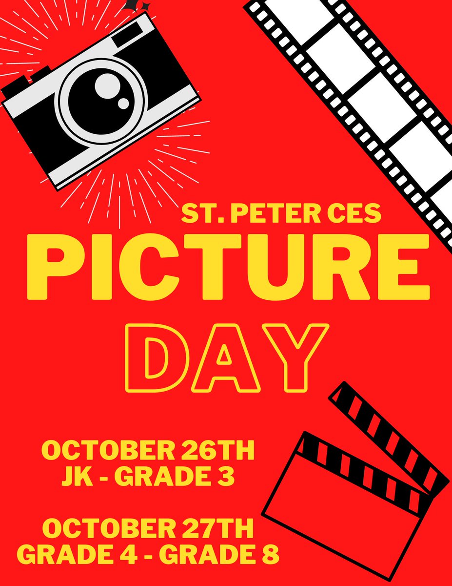 stpetersmilton's tweet photo. Wednesday &amp; Thursday of this week is Picture Day at St. Peters! Wednesday for JK-Gr. 3 &amp; Thursday for Gr. 4-8. Smile big St. Peter! ❤️💛 https://t.co/g4Ex0sUrCA