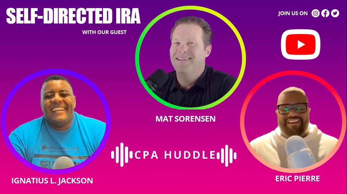 ignatiuscpa's tweet photo. Thank you to @matsorensen for joining @yourfavecpa and I, to discuss how to invest money without paying half of it in taxes. Check out the video!!! #CPAHuddle #invest #CPA #Phoenix #Taxes #Finance #Accounting #selfdirectedIRA
Link ⬇️
https://t.co/Djt63tRABM https://t.co/EaD2scdXyX