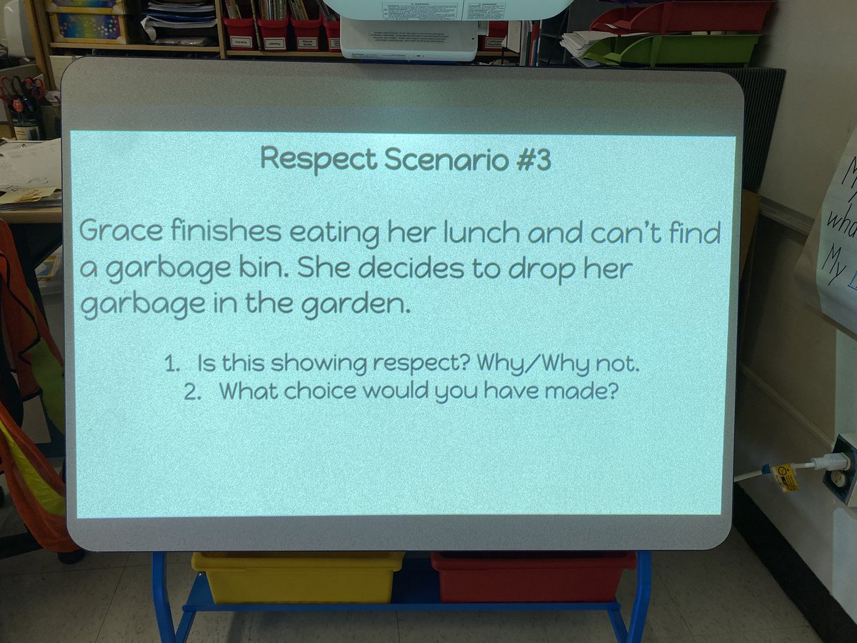 YKlintsaris's tweet photo. Our class has been discussing a different respect scenario almost every morning. Here are the first 4 in case our families wish to continue these conversations at home 😊 https://t.co/6UL2lTFEXh